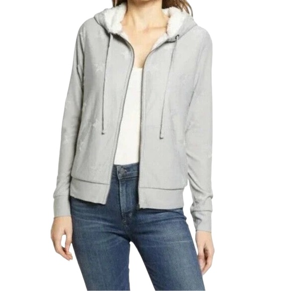 Bobeau Jacquard Zip Up Jacket Grey Star Womens Fleece Lined Hoodie Size M NWT - Picture 1 of 16